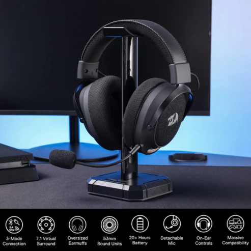 Redragon H858 gaming headset, tri-mode 2.4GHz / Bluetooth / wired, grey
