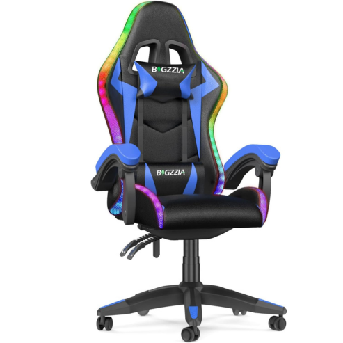 Chaise de jeu RGB lumières LED chaise d'ordinateur ergonomique inclinable en cuir PU dossier haut chaise de bureau vidéo Support lombaire réglable