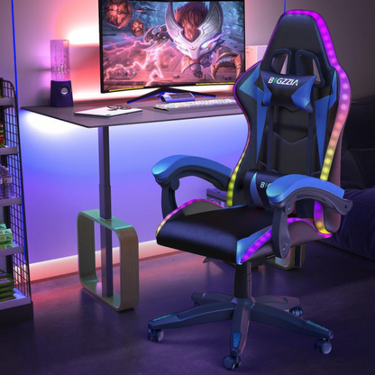 RGB LED Lighting Gaming Chair, Ergonomic Reclining PU Leather Computer Chair, High Back Video Office Chair with Adjustable Lumbar Support
