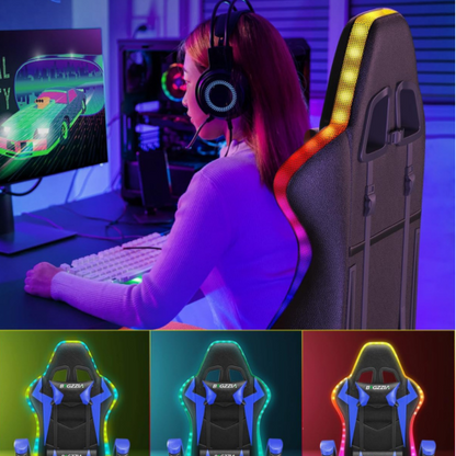 RGB LED Lighting Gaming Chair, Ergonomic Reclining PU Leather Computer Chair, High Back Video Office Chair with Adjustable Lumbar Support