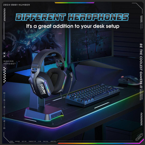 ONIKUMA GT808 Tri-Mode Gaming Headset, RGB Lighting, 2.4G Wireless and Wired, for PC and Desktop, Ultra-Long Battery Life Gaming Headset