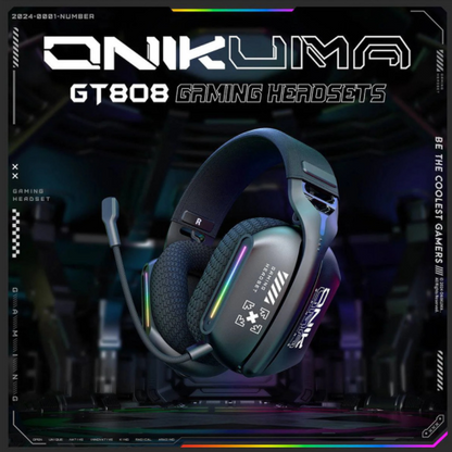ONIKUMA GT808 Tri-Mode Gaming Headset, RGB Lighting, 2.4G Wireless and Wired, for PC and Desktop, Ultra-Long Battery Life Gaming Headset