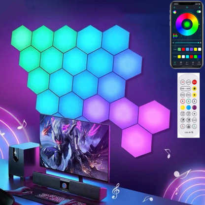 RGB IC Smart Hexagonal Wall Light, DIY Decorative Night Light with Music Sync, for Playroom, Bedroom or Indoor Ambiance