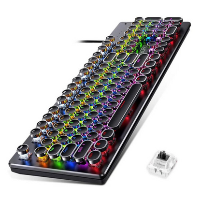 Retro punk mechanical keyboard, 104 keys, blue/black/brown switches, RGB backlighting, wired USB, for PC and laptop