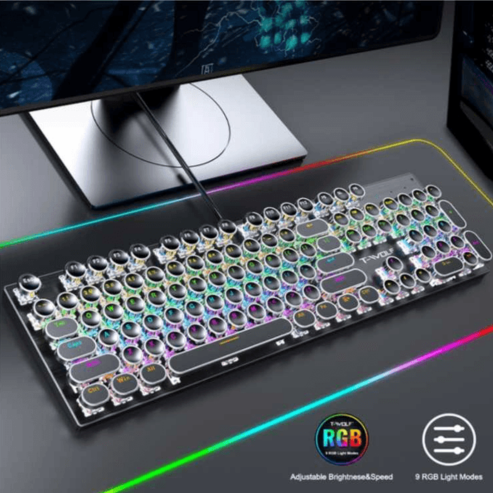 Retro punk mechanical keyboard, 104 keys, blue/black/brown switches, RGB backlighting, wired USB, for PC and laptop