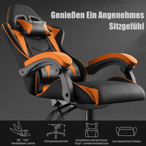 Dowinx – Ergonomic PU leather gaming chair, reclining office chair with powerful lumbar support, ideal for esports and computer use