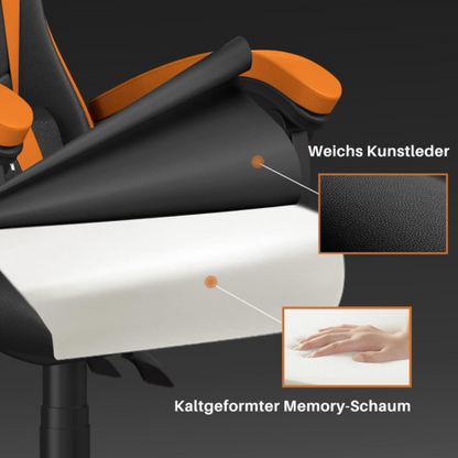 Dowinx – Ergonomic PU leather gaming chair, reclining office chair with powerful lumbar support, ideal for esports and computer use